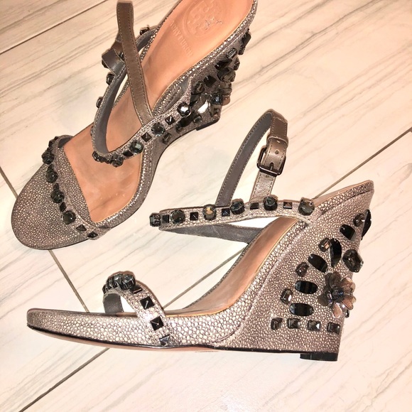Tory Burch Rhinestone Gray Wedge Sandal - Picture 2 of 7